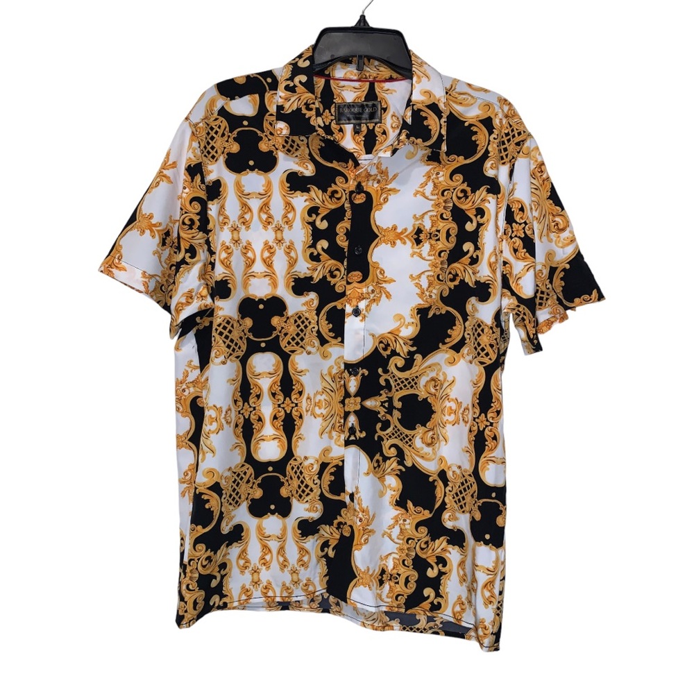 Baroque Gold Short Sleeve Men’s Dress Shirt, Size L